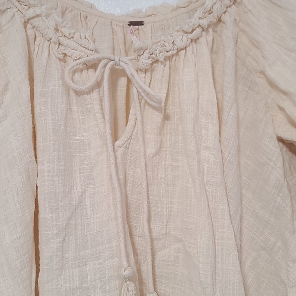 Free People Women's Cream Peasant Blouse with Tie Neck - Picture 3 of 10